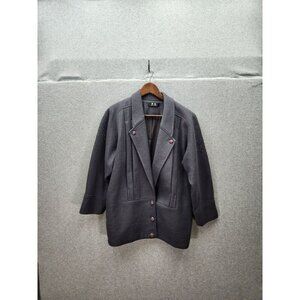 Ji Mi High Fashion Womens  Wool-Blend Gray Coat With Embroidered Sleeves & Uniqu